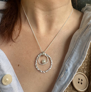 Handstruck Silver Pearl Pendant SP336